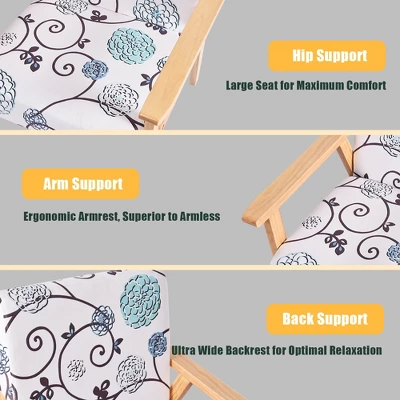 Costway Modern Accent Armchair Fabric Lounge Chair W/Rubber Wood Leg White&Blue Floral 9 Costway Modern Accent Armchair Fabric Lounge Chair W/Rubber Wood Leg White&Blue Floral - Image 7