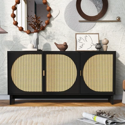 Modern Storage Cabinet With Rattan Door And Adjustable Shelves, Accent Cabinet Buffet Cabinet For Living Room-ModernLuxe 3 Modern Storage Cabinet With Rattan Door And Adjustable Shelves, Accent Cabinet Buffet Cabinet For Living Room-ModernLuxe