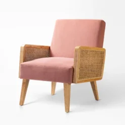 Chloé Cane Arm Chair With Wood Base Living Room Upholstered Accent Chair With Rattan Armrest | Karat Home -HOMCOM Shop GUEST 5753b359 7076 462a 9d2a 1cbec132c5f0