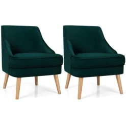Costway Set Of 2 Accent Chairs Velvet Single Sofa Chair W/Rubber Wood Legs PinkGreenGrey -HOMCOM Shop GUEST 59dbcab4 4442 40d1 9425 7518c83be80c