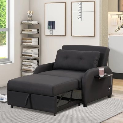 3 In 1 Pull Out Sleeper Sofa With 2 Wing Table And USB Charge-ModernLuxe 3 3 In 1 Pull Out Sleeper Sofa With 2 Wing Table And USB Charge-ModernLuxe
