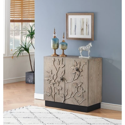 Rox Floral Patterned 2 Door Storage Cabinet Natural Gray/Black - Treasure Trove 6 Rox Floral Patterned 2 Door Storage Cabinet Natural Gray/Black - Treasure Trove - Image 4