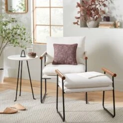New Release 11 Cushioned Metal & Wood Accent Arm Chair - Cream/Black - Hearth & Hand⢠With Magnolia
