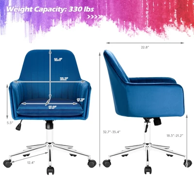 Costway Velvet Accent Office Armchair Adjustable Swivel Removable Cushion PinkBlueGrey 5 Costway Velvet Accent Office Armchair Adjustable Swivel Removable Cushion PinkBlueGrey - Image 3