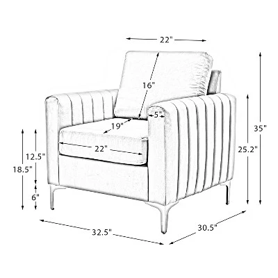 Iapygia Contemporary Tufted Wooden Upholstered Club Chair With Metal Legs For Bedroom And Living Room Club Chair | ARTFUL LIVING DESIGN 11 Iapygia Contemporary Tufted Wooden Upholstered Club Chair With Metal Legs For Bedroom And Living Room Club Chair | ARTFUL LIVING DESIGN - Image 9