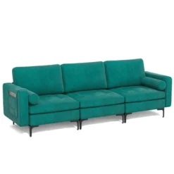 Costway Modern Modular 3-Seat Sofa Couch W/ Side Storage Pocket & Metal Leg Teal -HOMCOM Shop GUEST 5fd62ce7 2584 4731 a312 3592b254b352