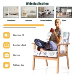 Costway Modern Accent Armchair Fabric Lounge Chair W/Rubber Wood Leg White&Blue Floral 13 Costway Modern Accent Armchair Fabric Lounge Chair W/Rubber Wood Leg White&Blue Floral -HOMCOM Shop GUEST 610d090e 9749 4ba1 9389 4ed8475df0d6