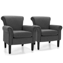 Costway Set Of 2 Upholstered Fabric Accent Chairs W/ Rubber Wood Legs Dark GrayLight Gray -HOMCOM Shop GUEST 612b7cde 1b50 41ce 8859 73daaad93acb