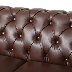 Castalia Chesterfield Tufted 3 Seater Sofa With Nailhead Trim Dark Brown/Natural - Christopher Knight Home -HOMCOM Shop GUEST 6136b96a 56df 43a1 8a89 eb8169bc79e5