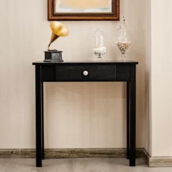 Costway Console Table With Drawer Entryway Hallway Accent Wooden Table Black -HOMCOM Shop GUEST 61ca39cf 065e 468b 9367 9e1293d3f0b7
