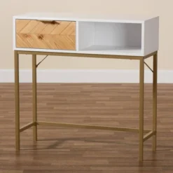 Giona Two-Tone Wood And Metal 1 Drawer Console Table White/Gold - Baxton Studio -HOMCOM Shop GUEST 62109a1d 7fea 4449 afde 1b5a184836c4