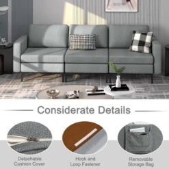 Costway Modern Modular 3-Seat Sofa Couch W/ Side Storage Pocket & Metal Leg GreenGrey -HOMCOM Shop GUEST 63111e64 7c65 421d bf77 cfe3aa4dd536