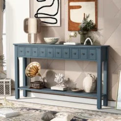 60"L Rustic Console Table With Two Different Size Drawers And Bottom Shelf-ModernLuxe -HOMCOM Shop GUEST 65c134ef d97b 43cd 95e4 86152af72acb