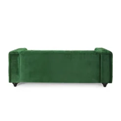 Sagewood Contemporary Velvet Tufted 3 Seater Sofa Emerald/Espresso - Christopher Knight Home -HOMCOM Shop GUEST 66b05e50 6e19 473d 937a 8e9877762483
