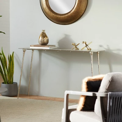 Glam Aluminum Console Table Silver - Olivia & May 3 Glam Aluminum Console Table Silver - Olivia & May