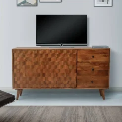 2 Door Honeycomb Design Wooden TV Console With 3 Drawers Walnut Brown - The Urban Port 11 2 Door Honeycomb Design Wooden TV Console With 3 Drawers Walnut Brown - The Urban Port -HOMCOM Shop GUEST 682a9f0e 1b92 49f2 8e9d 758393c607bc