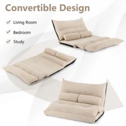 Costway Convertible Lazy Sofa Bed With 42-Level Adjustable Backrest&2 Lumbar Pillows Gray/Beige -HOMCOM Shop GUEST 6b4ae2d4 3fab 4a8c a817 561647b2de41