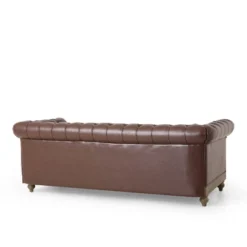 Castalia Chesterfield Tufted 3 Seater Sofa With Nailhead Trim Dark Brown/Natural - Christopher Knight Home -HOMCOM Shop GUEST 6bcc9f14 71b9 452c 8408 bfc6f549c645