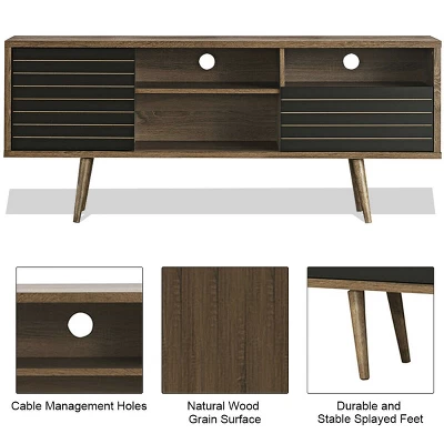 Costway Modern TV Stand/Console Cabinet 3 Shelves Storage Drawer Splayed Leg Wood/Black 9 Costway Modern TV Stand/Console Cabinet 3 Shelves Storage Drawer Splayed Leg Wood/Black - Image 7