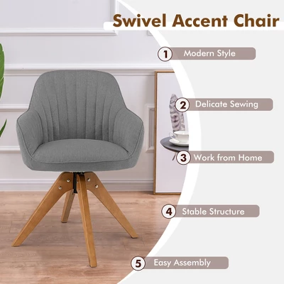 Costway Modern 360 Degree Swivel Accent Chair W/ Linen Fabric & High-density Sponge Yellow/Brown/White/Grey/Red 9 Costway Modern 360 Degree Swivel Accent Chair W/ Linen Fabric & High-density Sponge Yellow/Brown/White/Grey/Red - Image 7