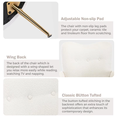 Modern Accent Chair With Golden Metal Legs, High Back Armchair In Teddy Short Plush Particle-ModernLuxe 7 Modern Accent Chair With Golden Metal Legs, High Back Armchair In Teddy Short Plush Particle-ModernLuxe - Image 5