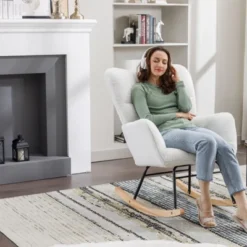 Epping Accent Modern Armchair Faux Shearling Fabric Nursery Glider Rocker, Wingback Chair Rocking Chairs-Maison Boucle -HOMCOM Shop GUEST 6fe5be6e d305 428a 9b4f 0b02ae5da797