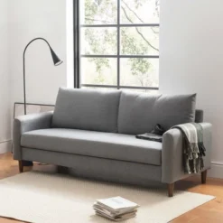 Mae Mid-Century Modern Curved Arm Sofa With Solid Wood Legs Light Gray - Mellow