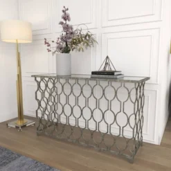 Contemporary Metal Pattern Console Table Silver - Olivia & May -HOMCOM Shop GUEST 70bd846b d3b3 4a73 ad02 600cf80955b1