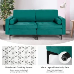 Costway Modern Loveseat 2-Seat Sofa Couch W/ 2 Bolsters Side Storage Pocket Teal -HOMCOM Shop GUEST 7105f8c8 1555 48ad 8f5b 232b3734dfe2