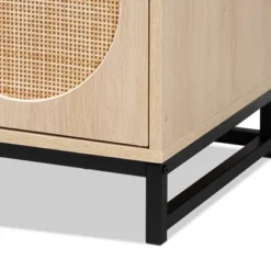 Ardon Bohemian Wood And Metal 2 Door Natural Rattan TV Stand For TVs Up To 40" Light Brown/Black - Baxton Studio -HOMCOM Shop GUEST 73ce36dc a13c 4ca5 bac0 cfa870040463