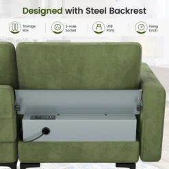 Costway Modular 3-Seat Sofa Couch W/ Socket USB Ports & Side Storage Pocket Army Green -HOMCOM Shop GUEST 744d3c4e baad 4590 ac86 fddb3b54035b