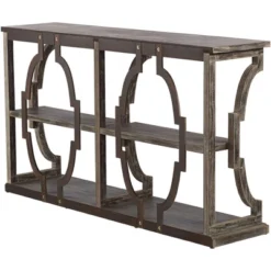 Crestview Collection Farmhouse Rustic Chestnut Wood Console Table 64" X 15" With Bookshelf Brown Antique White Wash 3-Tier For Living Room Entryway -HOMCOM Shop GUEST 74501f56 b622 4cbc b888 a5c9791af565