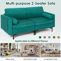 Costway Modern Loveseat 2-Seat Sofa Couch W/ 2 Bolsters Side Storage Pocket Teal -HOMCOM Shop GUEST 7484a25e 8f2c 4f1f 910f 4675c5a28b54