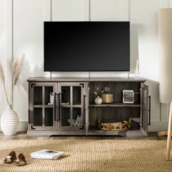 Avalene Modern Farmhouse 4 Door Glass Window Pane TV Stand For TVs Up To 65" - Saracina Home -HOMCOM Shop GUEST 74c21f3c 82c3 4fe8 90ae 1cc0e14becaf