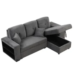 95" Pull Out Sleeper Sofa, Reversible L-Shape Sectional Couch With Storage Chaise And 2 Stools-ModernLuxe 17 95" Pull Out Sleeper Sofa, Reversible L-Shape Sectional Couch With Storage Chaise And 2 Stools-ModernLuxe -HOMCOM Shop GUEST 74c279aa c1eb 4a4f a870 87ee5f86cc8a