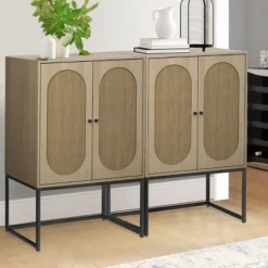 Arina Natural Rattan 2 Door High Accent Cabinet With Adjustable Shelf - Maison Boucle -HOMCOM Shop GUEST 74cfd52d 067b 4395 bb81 ea3779bffe2a