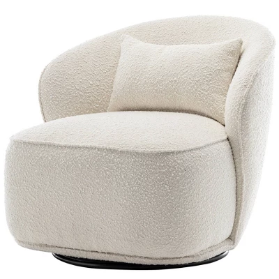 Boucle Upholstered Swivel Barrel Chair - Kinwell 15 Boucle Upholstered Swivel Barrel Chair - Kinwell - Image 13