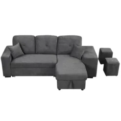 95" Pull Out Sleeper Sofa, Reversible L-Shape Sectional Couch With Storage Chaise And 2 Stools-ModernLuxe 16 95" Pull Out Sleeper Sofa, Reversible L-Shape Sectional Couch With Storage Chaise And 2 Stools-ModernLuxe -HOMCOM Shop GUEST 76acb965 b01e 462f 9d0d 1ae1c750be0f