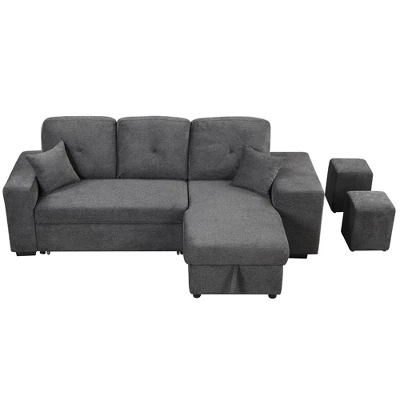 95" Pull Out Sleeper Sofa, Reversible L-Shape Sectional Couch With Storage Chaise And 2 Stools-ModernLuxe 6 95" Pull Out Sleeper Sofa, Reversible L-Shape Sectional Couch With Storage Chaise And 2 Stools-ModernLuxe - Image 4