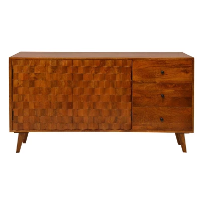 2 Door Honeycomb Design Wooden TV Console With 3 Drawers Walnut Brown - The Urban Port 4 2 Door Honeycomb Design Wooden TV Console With 3 Drawers Walnut Brown - The Urban Port - Image 2