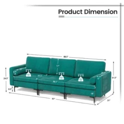 Costway Modern Modular 3-Seat Sofa Couch W/ Side Storage Pocket & Metal Leg Teal -HOMCOM Shop GUEST 77c12104 713e 4439 9bd5 91fd39c30459