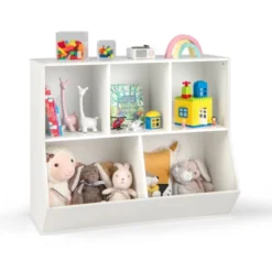 Costway 5-Cubby Kids Toy Storage Organizer Wooden Bookshelf Display Cabinet Natural/White -HOMCOM Shop GUEST 7abba8aa da26 4d58 abd6 231e6365a78c