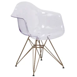 Emma And Oliver 2 Pack Transparent Side Chair With Arms And Gold Base - Accent & Side Chair -HOMCOM Shop GUEST 7b01218f 0c5f 40e1 84fe 2415e8211bae