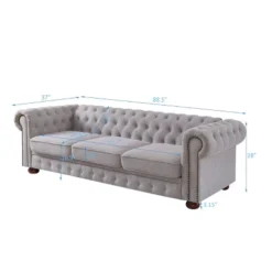 Chesterfield Linen Tufted Nailhead Upholstered Sofa With Wooden Legs - ModernLuxe -HOMCOM Shop GUEST 7b74db6b a8bb 4597 8cd8 2a49ddf9af96