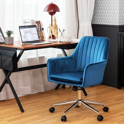 Costway Velvet Accent Office Armchair Adjustable Swivel Removable Cushion PinkBlueGrey 4 Costway Velvet Accent Office Armchair Adjustable Swivel Removable Cushion PinkBlueGrey - Image 2