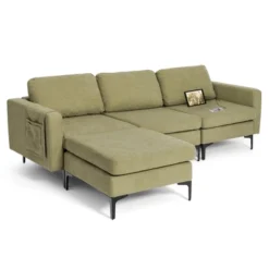 Costway Modern Modular 3-Seat Sofa Couch W/ Side Storage Pocket & Metal Leg GreenGrey -HOMCOM Shop GUEST 7bd474fc a443 4101 9a48 16d47fa9cba2