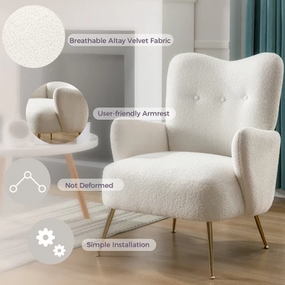 Modern Accent Chair With Golden Metal Legs, High Back Armchair In Teddy Short Plush Particle-ModernLuxe 6 Modern Accent Chair With Golden Metal Legs, High Back Armchair In Teddy Short Plush Particle-ModernLuxe - Image 4