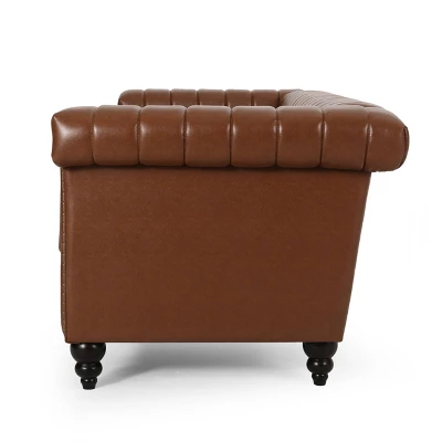 Drury Contemporary Channel Stitch 3 Seater Sofa With Nailhead Trim - Christopher Knight Home 4 Drury Contemporary Channel Stitch 3 Seater Sofa With Nailhead Trim - Christopher Knight Home - Image 2