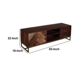 2 Drawer Mango Wood Cabinet With Herringbone Inlaid Door Storage TV Stand For TVs Up To 70" Brown - The Urban Port -HOMCOM Shop GUEST 7fa05393 4c29 40ef bd73 fb19609dff9a