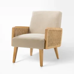 Chloé Cane Arm Chair With Wood Base Living Room Upholstered Accent Chair With Rattan Armrest | Karat Home -HOMCOM Shop GUEST 81462568 bf47 4915 a796 4b07ffb1afd6